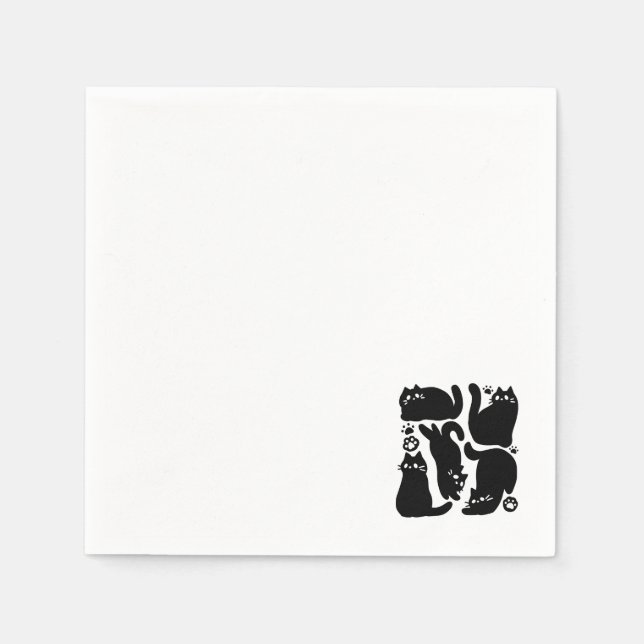 Serviette En Papier Silhouettes de chat noir - Design Feline mignon (Devant)