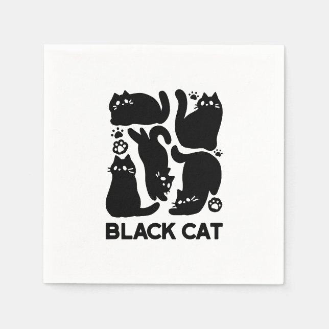 Serviette En Papier Silhouettes de chat noir - Design Feline mignon (Devant)