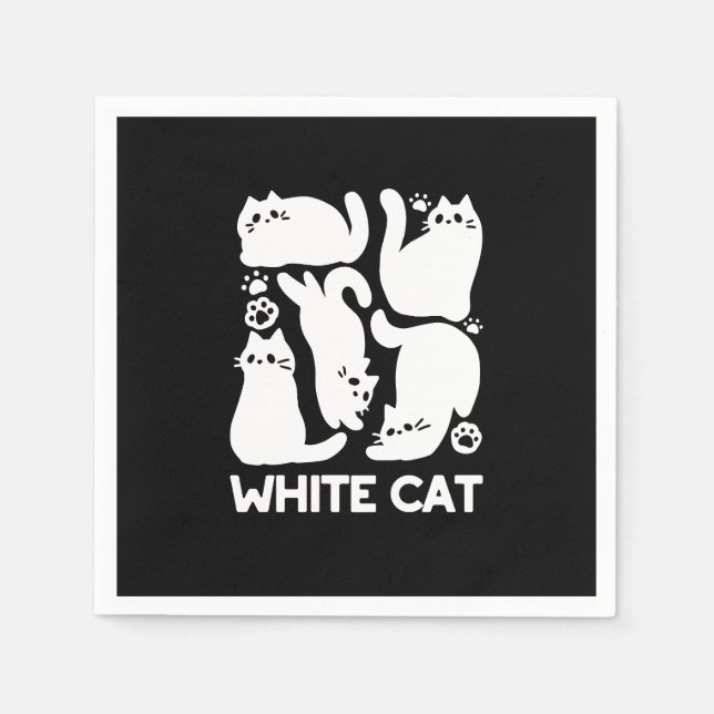 Serviette En Papier Silhouettes de chaton blanc - Design Feline mignon (Devant)