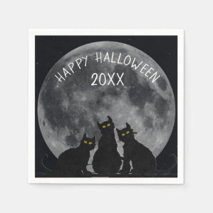 Serviette En Papier Silhouettes de lune d'Halloween et de chat noir