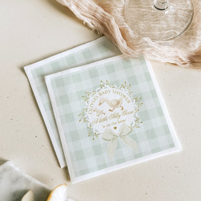 Serviette En Papier Silly Goose Gender neutral Sage Baby Shower (Créateur téléchargé)
