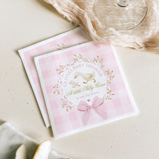 Serviette En Papier Silly Goose Pink Gingham Bow Baby Shower (Créateur téléchargé)