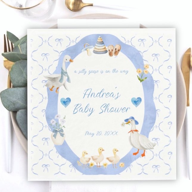 Serviette En Papier Silly Goose Whimsical Bow Baby Boy Shower (Créateur téléchargé)