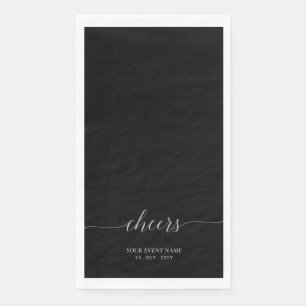 Serviette En Papier Silver & Black Elegant Script Cheers Event Party