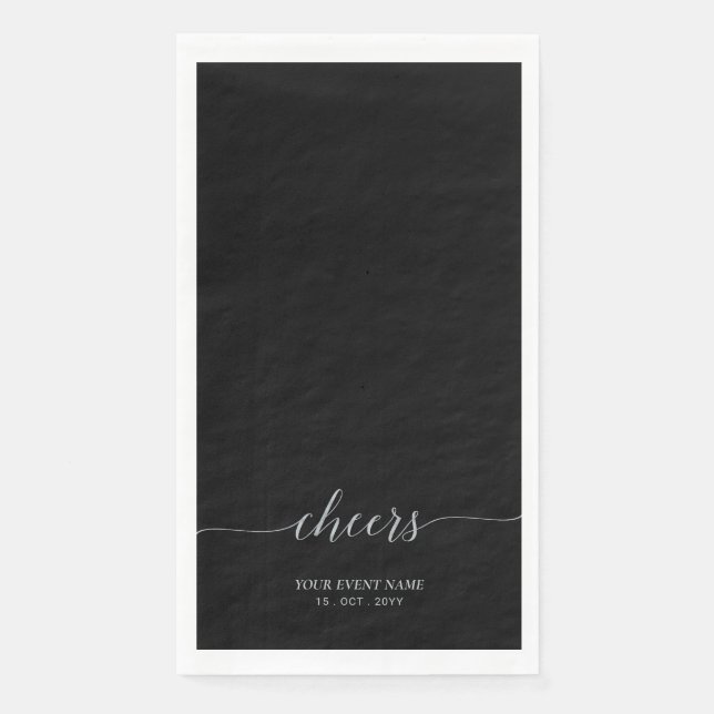 Serviette En Papier Silver & Black Elegant Script Cheers Event Party (Devant)