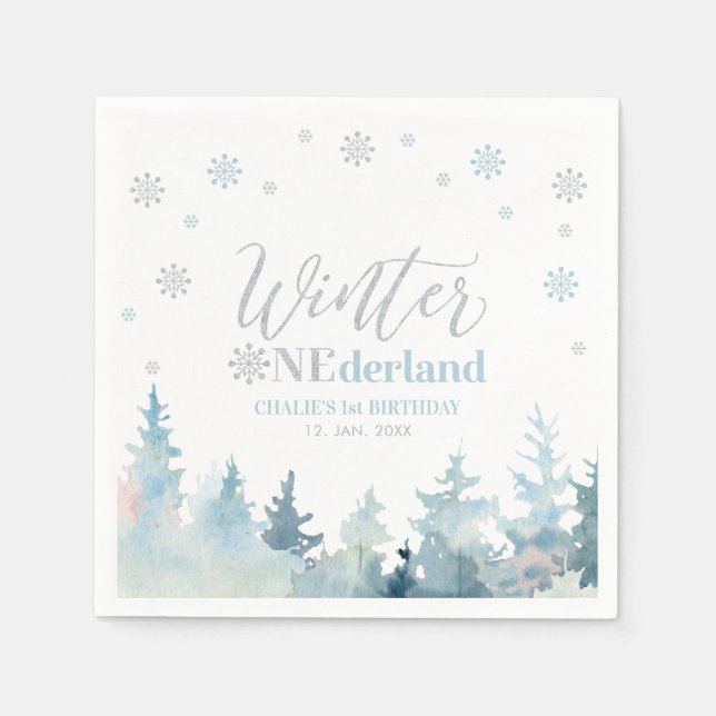 Serviette En Papier Silver & Blue Boy Winter Onederland 1er anniversai (Devant)
