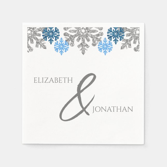Serviette En Papier Silver Blue Snowflakes Mariage d'hiver (Devant)