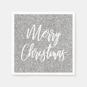 Serviette En Papier Silver Faux Parties scintillant Joyeux Noël Callig