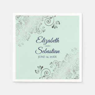 Serviette En Papier Silver Filigree Elegant Mint Green & Navy Mariage