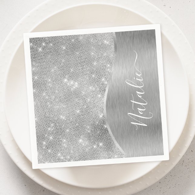 Serviette En Papier Silver Glitter Glam Bling Personalized (Créateur téléchargé)