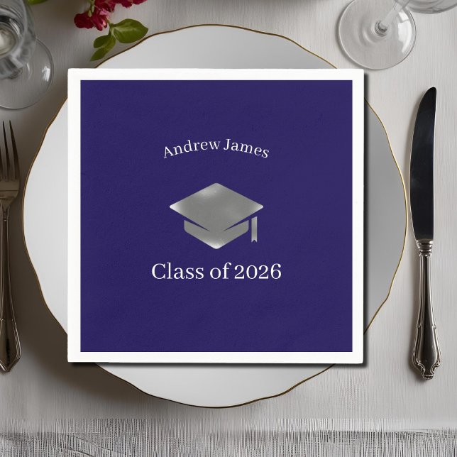 Serviette En Papier  Silver Graduation Cap -Class of 2026 (Créateur téléchargé)