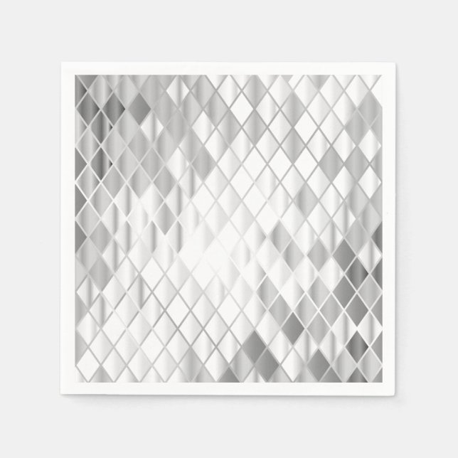 Serviette En Papier Silver Grey Diamond Motif Luxe Toutes les occasion (Devant)