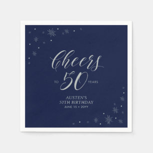 Serviette En Papier Silver & Navy Blue Cheers 50e fête d'anniversaire