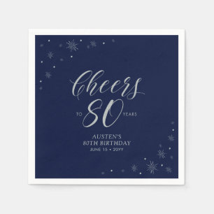 Serviette En Papier Silver & Navy Blue Cheers 80e fête d'anniversaire