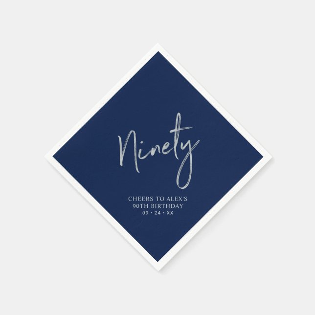 Serviette En Papier Silver Navy Blue Cheers 90e fête d'anniversaire (Coin)