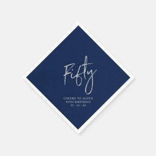 Serviette En Papier Silver & Navy Blue Cinquante-ème anniversaire fête