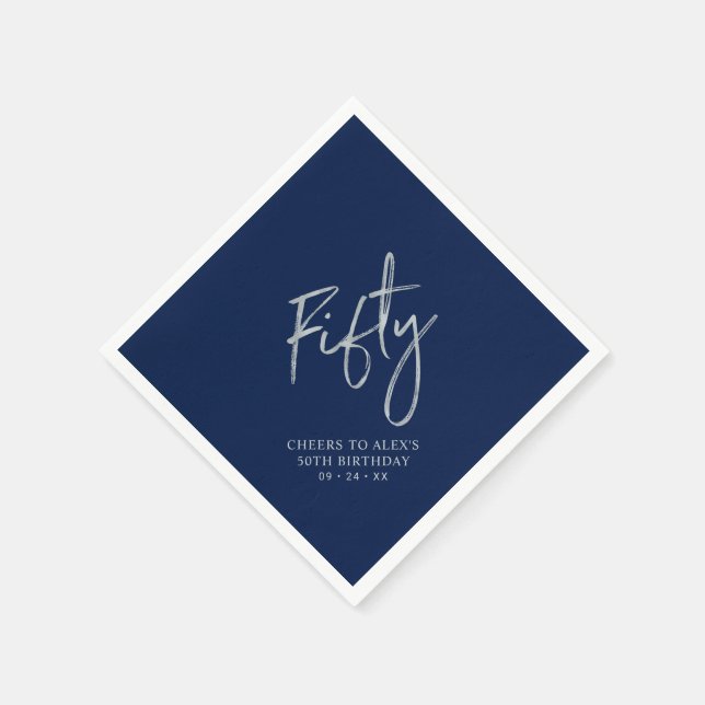 Serviette En Papier Silver & Navy Blue Cinquante-ème anniversaire fête (Coin)