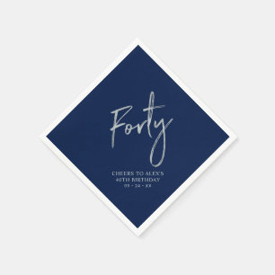 Serviette En Papier Silver & Navy Blue Quarty 40e fête d'anniversaire
