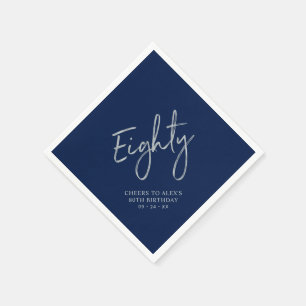 Serviette En Papier Silver Navy Blue salue 80e anniversaire fête
