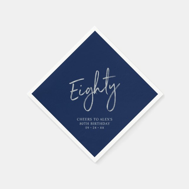 Serviette En Papier Silver Navy Blue salue 80e anniversaire fête (Coin)