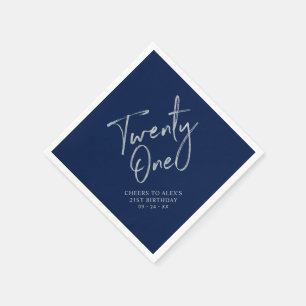 Serviette En Papier Silver & Navy Blue Twenty One 21e fête d'anniversa