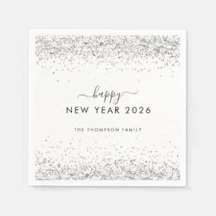 Serviette En Papier Silver Parties scintillant Nom White Happy New Yea