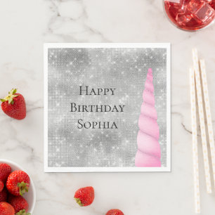 Serviette En Papier Silver Sparkle rose Glam Unicorn Anniversaire