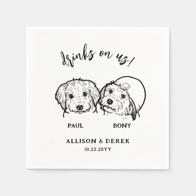 Serviette En Papier Simple 2 Chien face Animaux de compagnie Boissons  (Devant)