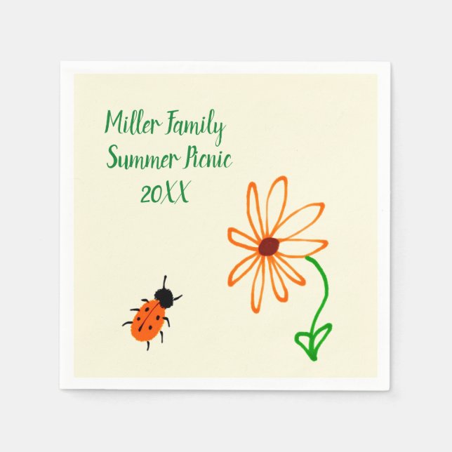 Serviette En Papier Simple Art Orange Flower et Bug Family Réunion (Devant)