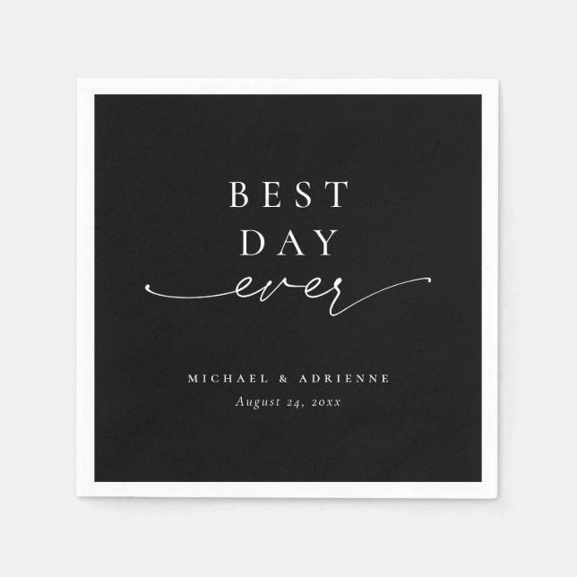 Serviette En Papier Simple Best Day Ever Calligraphie Mariage noir (Devant)