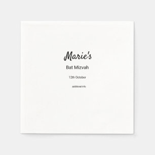 Serviette En Papier simple blanc noir classique edi bat mitzvah