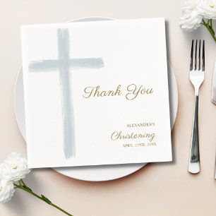 Serviette En Papier Simple Blue Cross Merci Baptême , Simple Bleu Croi
