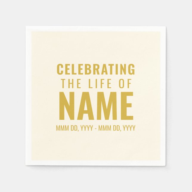Serviette En Papier Simple Bold Elegant Ecru Gold Celebration of Life (Devant)