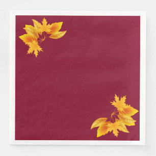 Serviette En Papier Simple Bourgogne Or Feuillage Célébration d'Automn