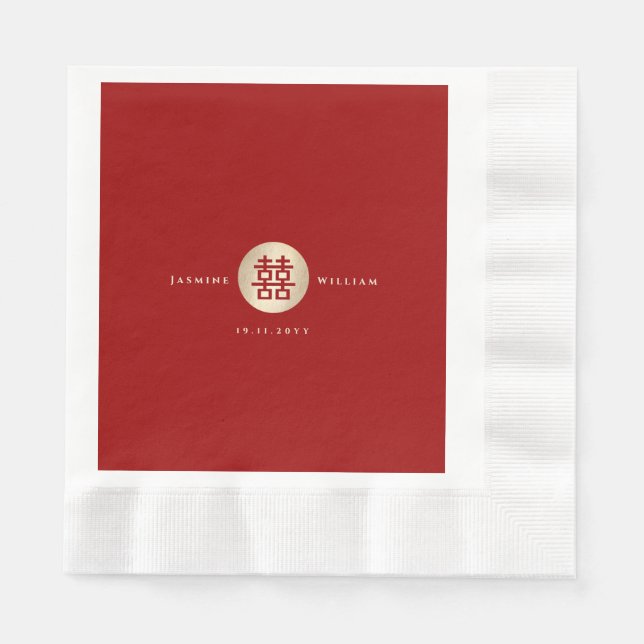 Serviette En Papier Simple Cercle Double Bonheur Mariage chinois (Devant)