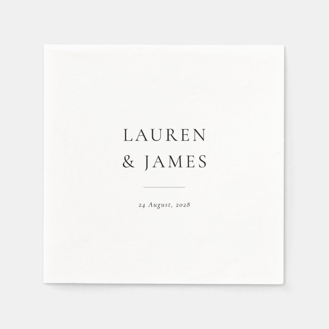 Serviette En Papier Simple Classic Couples Name & Date Wedding (Devant)