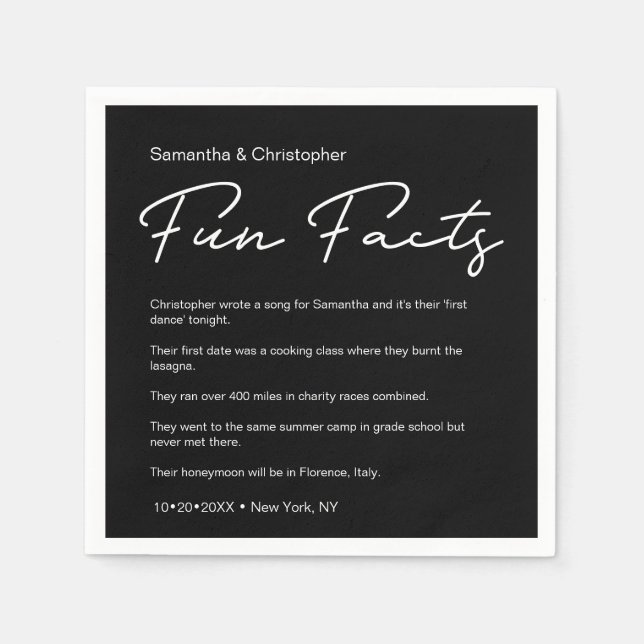 Serviette En Papier SImple Classique Noir Blanc Mariage faits amusants (Devant)