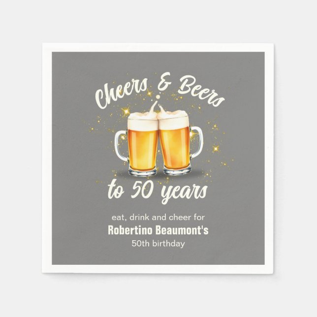 Serviette En Papier Simple Clinging Glasses Cheers Beers to 50 Years (Devant)