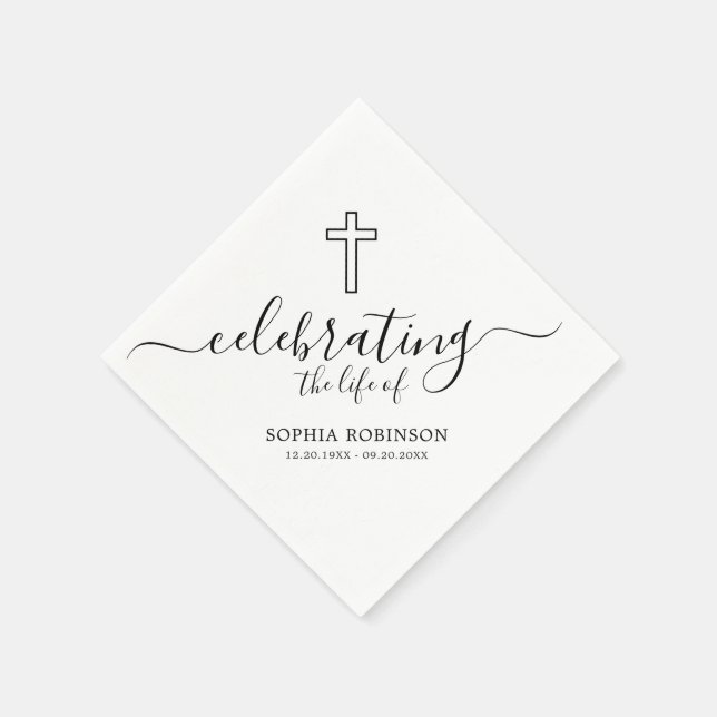 Serviette En Papier Simple Cross Elegant Script Funeral Memorial (Coin)