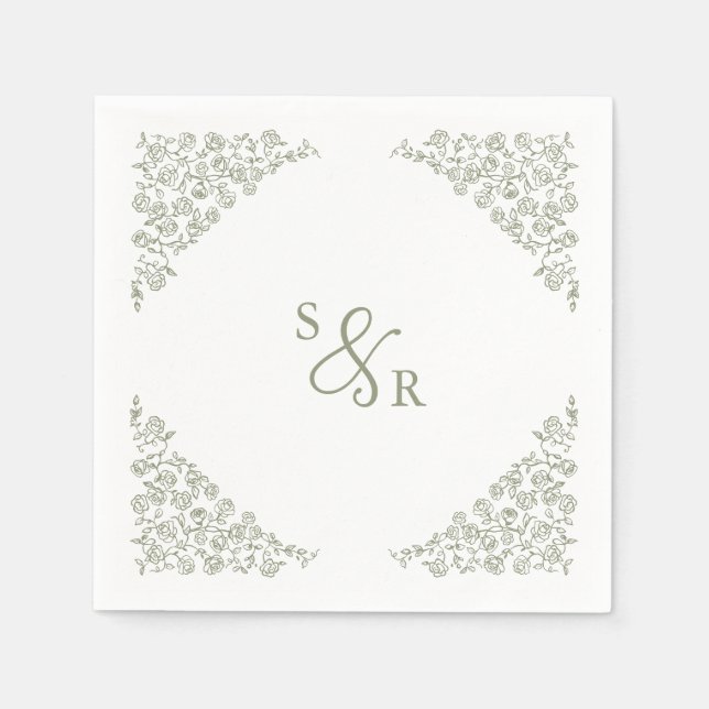 Serviette En Papier Simple Delicate Floral Timeless Sage Mariage vert (Devant)