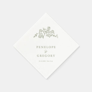 Serviette En Papier Simple Delicate Floral Timeless Sage Mariage vert