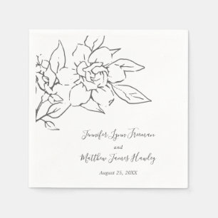 Serviette En Papier Simple Elegance Line Art Magnolia Floral Mariage