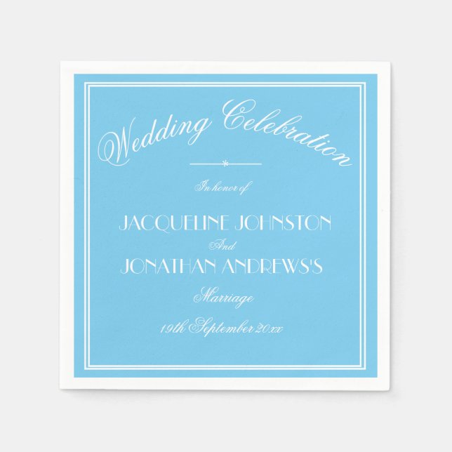 Serviette En Papier Simple Elegant Aqua Blue & White Script Wedding (Devant)