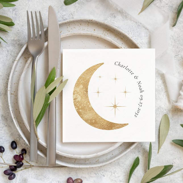 Serviette En Papier Simple Elégant Celestial Gold Moon Stars Mariage (Créateur téléchargé)