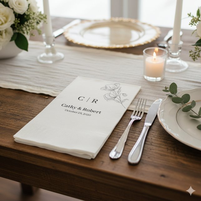 Serviette En Papier Simple Elegant Floral Minimal et Mariage chic (Créateur téléchargé)