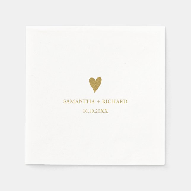 Serviette En Papier Simple Elegant Gold Heart Wedding Personalized  (Devant)
