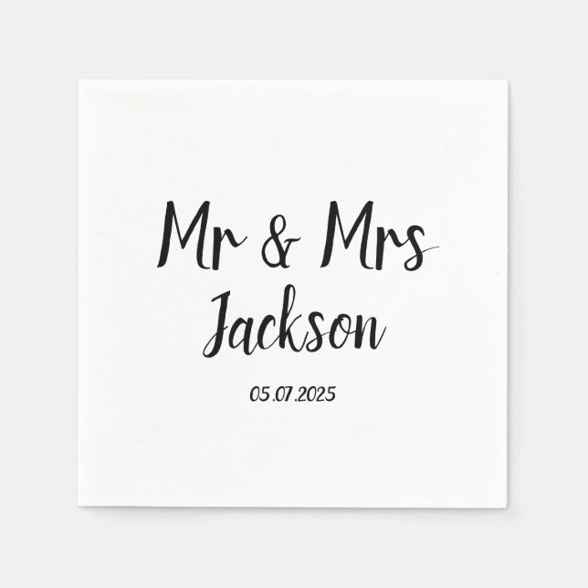 Serviette En Papier Simple Elegant M. et Mme Black Script Mariage (Devant)