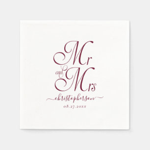 Serviette En Papier Simple Elegant M. et Mme Burgundy Mariage de scrip