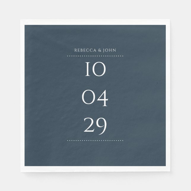 Serviette En Papier Simple Elegant Mariage de date spéciale de minuit  (Devant)