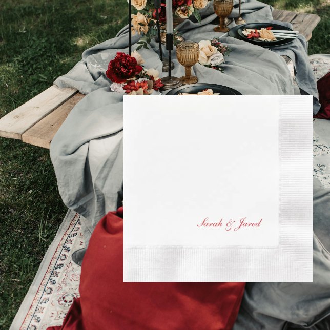 Serviette En Papier Simple élégant Mariage de script rouge Cocktail en (Créateur téléchargé)